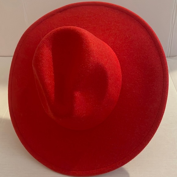 Red Wide Brim Fendora Hat - Picture 3 of 9